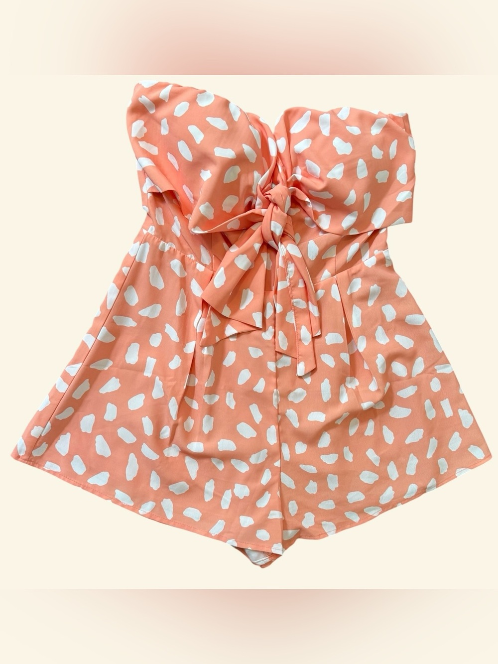 NWT Lulu's Coral Strapless Romper with White Spot Motif
